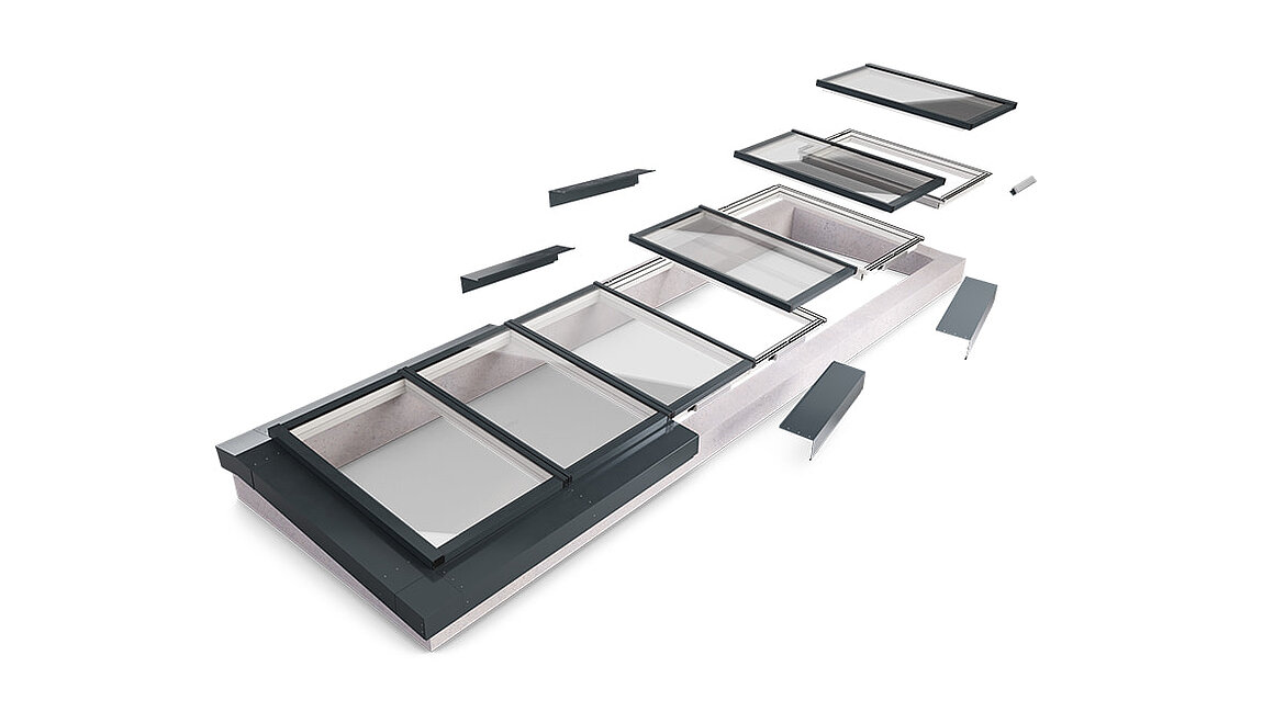 LAMILUX Modular Glass Skylight Ilustrace stavebnicového systému
