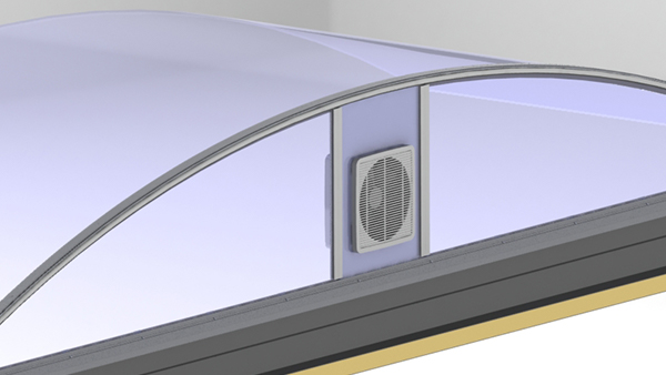 Pásový světlík LAMILUX s ventilátorem ve štítu